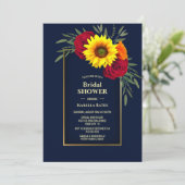 Blue Gold Sunflower Rote Rose Brautparty Einladung (Stehend Vorderseite)