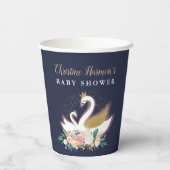 Blue Gold Swan Princess Pink Floral Baby Dusche Pappbecher (Rückseite)