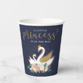 Blue Gold Swan Princess Pink Floral Baby Dusche Pappbecher (Vorderseite)