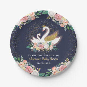 Blue Gold Swan Princess Pink Floral Baby Dusche Pappteller
