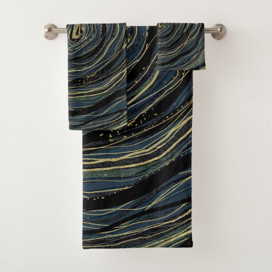 Blue Gold Swirl Glam Art Badhandtuch Set (Insitu)
