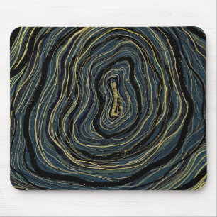 Blue Gold Swirl Glam Art Mousepad