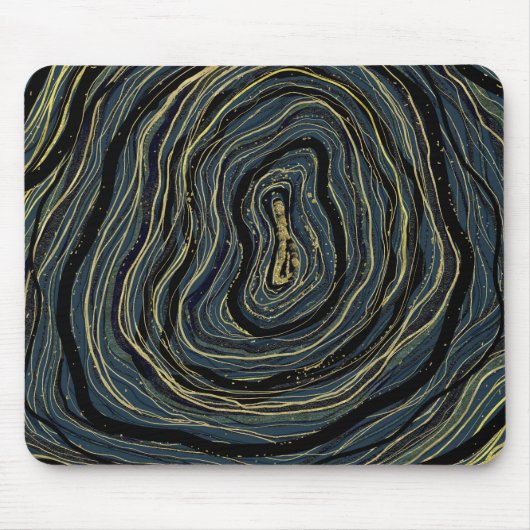 Blue Gold Swirl Glam Art Mousepad (Vorne)
