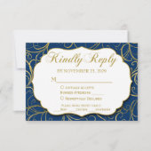 Blue Gold Swirl UAWG Wedding Response w/Meal RSVP Karte (Vorderseite)