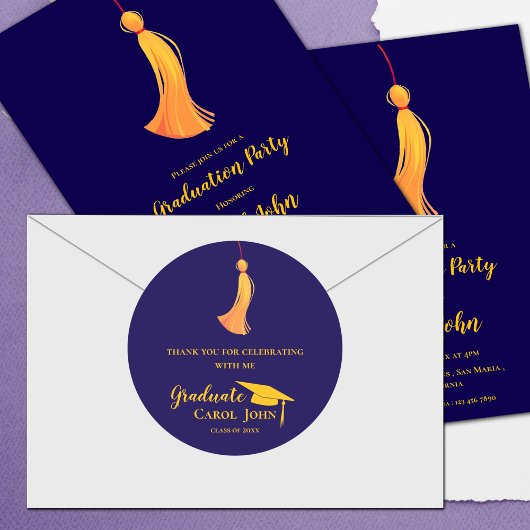 Blue Gold Tassel 2025 Abschluss Vielen Dank Runder Aufkleber