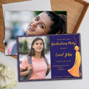 Blue Gold Tassel Elegant 2025 Graduation Party Einladung