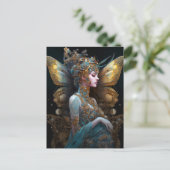 Blue Gold Techno Butterfly Fantasy Art Postkarte (Stehend Vorderseite)