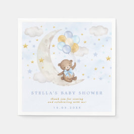 Blue Gold Teddy Bear Balloons Moon Stars Party Serviette