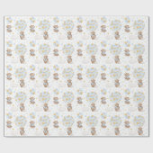 Blue Gold Teddy Bear Hot Air Ballon Wolken Sterne Geschenkpapier (Flach)