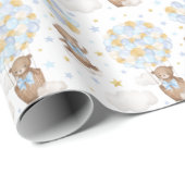 Blue Gold Teddy Bear Hot Air Ballon Wolken Sterne Geschenkpapier (Rolleneckpunkt)
