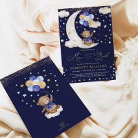 Blue Gold Teddy Bear Moon & Back Baby Dusche