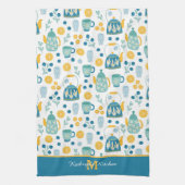 Blue Gold Tee Time Muster Monogram Geschirrtuch (Vertikal)