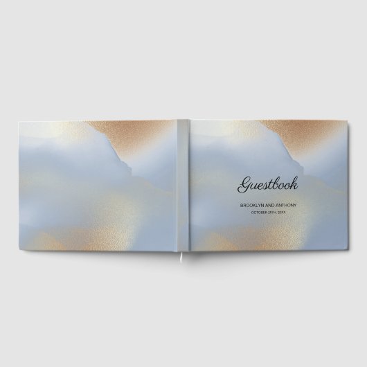Blue & Gold Textur Gästebuch (Voll)