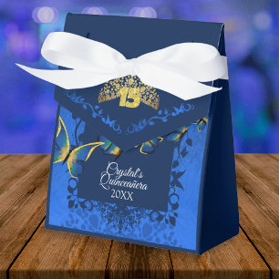 Blue, Gold Tiara Butterfly Quinceanera Gefälligke Geschenkschachtel