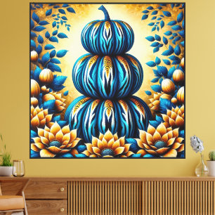 Blue & Gold Tiger Stripe Pumpkin Leinwanddruck