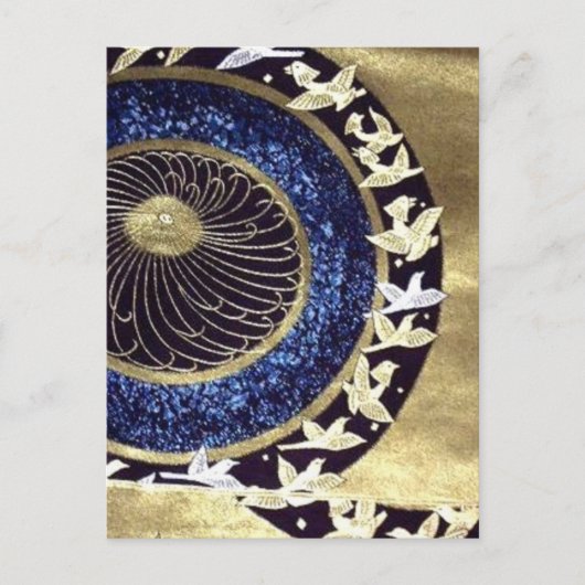 blue gold Traditional kimono japanese crane Postkarte (Vorderseite)