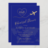 Blue Gold Travel Theme Probe Dinner Einladung (Vorne/Hinten)