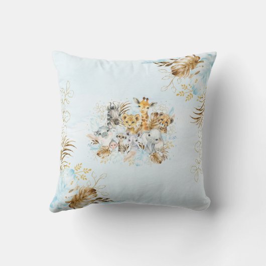 Blue Gold Tropical Jungle Safari Kinderzimmer Kissen (Rückseite)