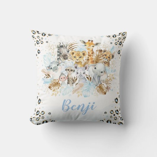 Blue Gold Tropical Jungle Safari Kinderzimmer Kissen (Vorderseite)