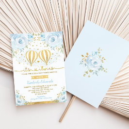Blue Gold Twin Boys Hot Air Ballon Babydusche Einladung