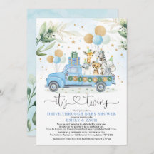 Blue Gold Twin Boys Jungle Drive Thru Baby Dusche