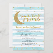 Blue Gold Twinkle Little Star Baby Dusche Einladung (Vorderseite)