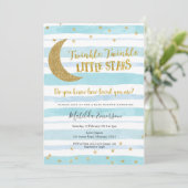 Blue Gold Twinkle Little Star Baby Dusche Einladung (Stehend Vorderseite)