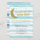 Blue Gold Twinkle Little Star Baby Dusche Einladung (Vorne/Hinten)