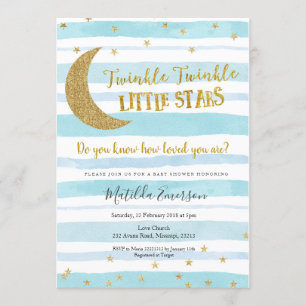 Blue Gold Twinkle Little Star Baby Dusche Einladung