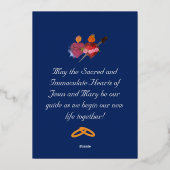 Blue & Gold Two Hearts Catholic Wedding Invitation Folieneinladung (Rückseite)