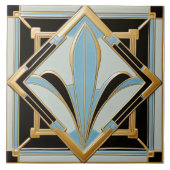 Blue Gold und Black Art Deco Keramik Tile. Fliese (Vorderseite)