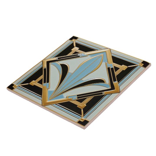 Blue Gold und Black Art Deco Keramik Tile. Fliese (Seite)