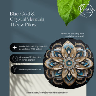 Blue, Gold und Crystal Mandala Round Pillow Rundes Kissen