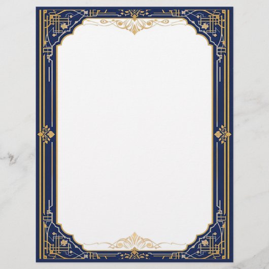 Blue Gold und White Art Deco Briefbogen (Vorderseite)