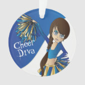 Blue, Gold und White Cheerleader Girl 📣 Ornament (Vorderseite)