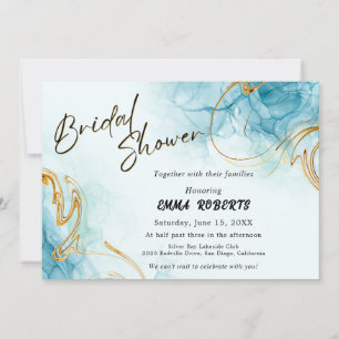 Blue Gold und White Elegante Watercolor Bridal Einladung