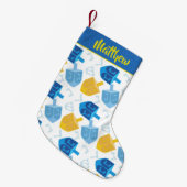 Blue Gold und White Hanukkah Dreidel Fun Kleiner Weihnachtsstrumpf (Vorderansicht (hängend))
