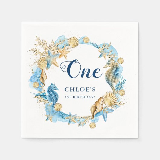 Blue & Gold unter dem Meer Geburtstag Serviette (Vorderseite)