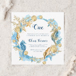 Blue & Gold unter dem Sea Boy Birthday Square Einladung<br><div class="desc">Persönliche Einladung zum Geburtstag unter dem Meer mit Seepferden,  Sternen,  Muscheln und Korallenriffen. Für eine weiter gehende Anpassung dieses Designs klicken Sie bitte auf den BUTTON BLAU DESIGN TOOL oben! Matching-Elemente sind ebenfalls verfügbar.</div>
