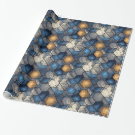 Blue & Gold Urban Hex Wrap Geschenkpapier