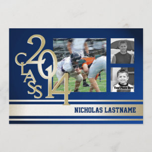 Blue Gold Varsity Stripe Graduate Tri Foto 2014 Einladung