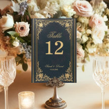 Blue Gold Vintag Elegante Script Wedding