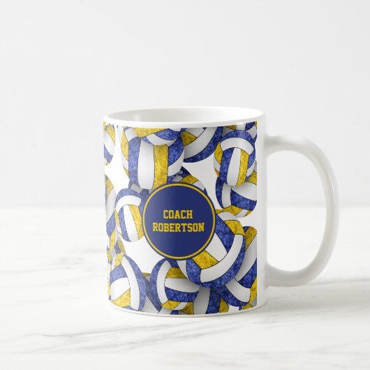 Blue Gold Volleyball Team Farben Trainer Name Kaffeetasse (Rechts)
