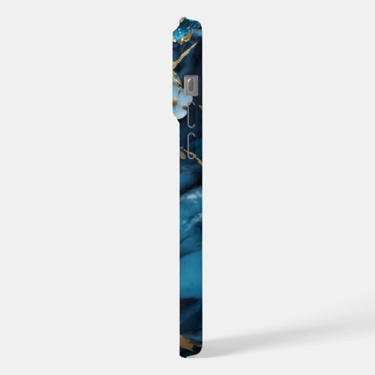 Blue Gold Vones Agate Monogram iPhone Hülle (Linke Seite)