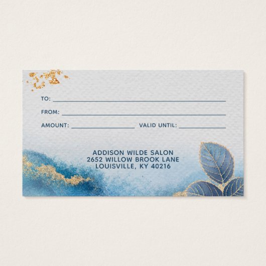 Blue Gold Wassercolor Botanische Blätter Geschenkk (Rückseite)