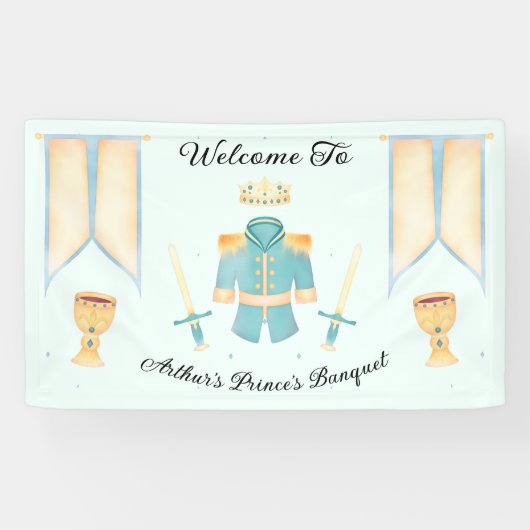 Blue & Gold Wasserfarbe Kleiner Prinz Willkommen Banner (Horizontal)