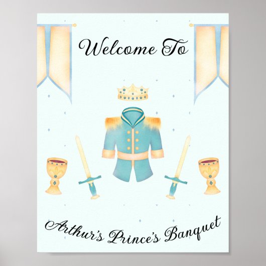 Blue & Gold Wasserfarbe Little Prince Begrüßungsze Poster (Vorne)