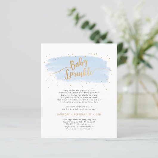 Blue Gold Watercolor Baby Sprinkle PAPIER laden (Stehend Vorderseite)