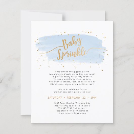 Blue Gold Watercolor Baby Sprinkle PAPIER laden (Vorderseite)