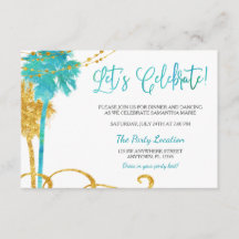Blue Gold Watercolor Beach Bat Mitzvah Empfang